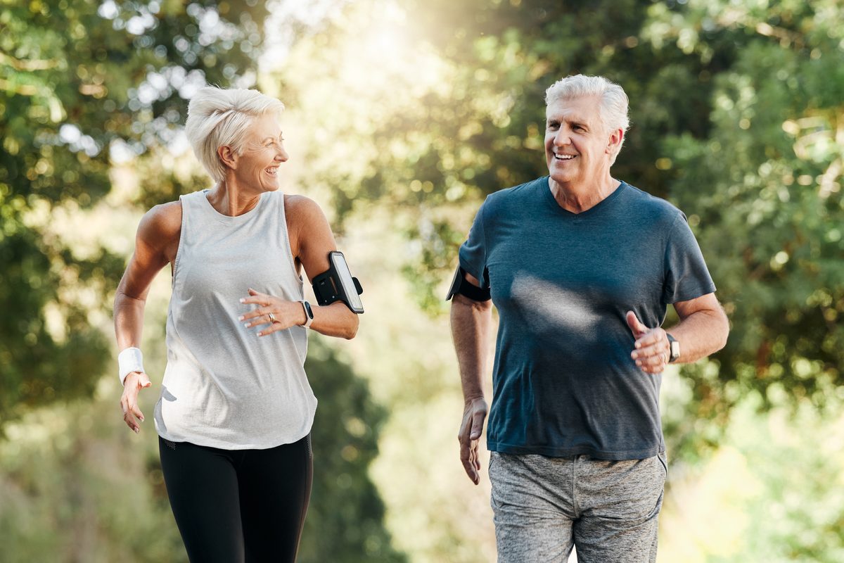 Senior couple jogging together