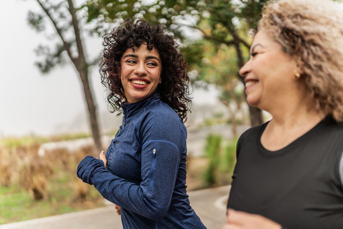 Women laughing on a morning walk